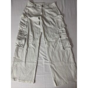 Miss Love Cargo Pockets Disco Jeans Sparkly Silver And Ivory  Shimmer Jeans Sz M